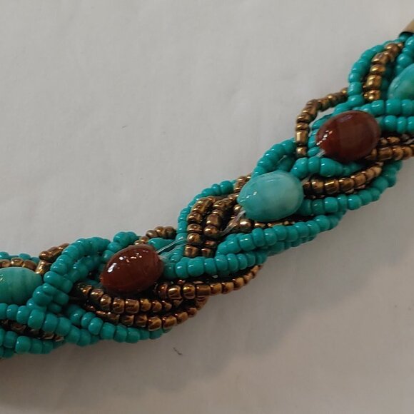 Twisted Rope Chunky Necklace Choker Turquoise Seed Bead Boho Statement Jewelry - Picture 4 of 7